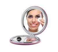 OMIRO Espejo Compacto, Aumento 1X/10X Clásico de Cuero de PU, Ultra Portátil de Bolsillo para Bolsos y Viajar (Rosa)