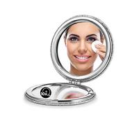 OMIRO Espejo Compacto, Aumento 1X/10X Clásico de Cuero de PU, Ultra Portátil de Bolsillo para Bolsos y Viajar (Plata)