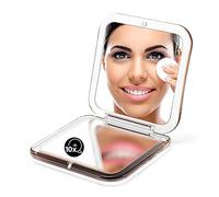 OMIRO Espejo Compacto con Aumento de Bolsillo, Espejo Plegable de Viaje pequeño 10X para Bolso Cuadrado de 3.5 Pulgadas (Dorado)