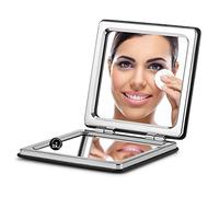 OMIRO Espejo Compacto, Cuero PU Clásico 1X/3X Aumento, Ultra Portátil de Bolsillo para Bolsos y Viajar (Negro)