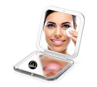 OMIRO Espejo Compacto Plegable, 1X/15X Aumento 3½" tamaño de Bolsillo Cuadrado Espejo de Mano para Maquillaje de Viaje (Plata)