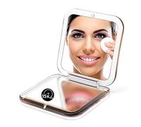 OMIRO Espejo Compacto Plegable, 1X/15X Aumento 3½" tamaño de Bolsillo Cuadrado Espejo de Mano para Maquillaje de Viaje (Dorado)