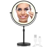 OMIRO Espejo Maquillaje LED con Aumento 3X/10X, Espejo Tocador sin Giro con Soporte Ajustable en Altura (Negro)