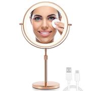 OMIRO Espejo Maquillaje LED con Aumento 3X/10X, Espejo Tocador sin Giro con Soporte Ajustable en Altura (Oro Rosa)
