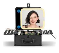 OMIRO Estuche de Maquillaje con Espejo Iluminado, Estuche para Cosméticos con Espejo Magnético Desmontable (Negro)