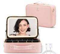 OMIRO LED Bolsa de Cosméticos - Bolsa de Maquillaje Profesional con Espejo Iluminado - Compacta y Conveniente para Viajar (Grande, Rosa)