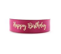 OMISS - Cinta de color púrpura con escritura de oro - Happy Birthday - Decoración para cumpleaños