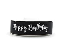 OMISS - Cinta negra con escritura de plata - Happy Birthday - Decoración para cumpleaños (Negro)
