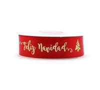OMISS - Feliz Navidad - Cinta rojo con Escritura Dorada - 19 mm en Satén (Rojo)