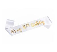 OMISS It's My Xth Birthday - Banda blanca y dorada - Sé la más hermosa para tu cumpleaños, 30, talla única