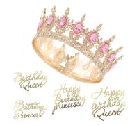 OMJMYY Corona Cumpleaños para Mujeres, Corona Reina con 4 Decoraciones para Pastel de Feliz Cumpleaños para Bodas Fiestas de Disfraces Fotografía (Rosa)