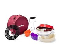 Omnia KIT 2 - Horno para placa, Moldes de silicona Rojo Paquete de 6 unidades, Bandeja para horno, Bolsa de almacenamiento