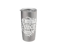 Omnia Vincit Amor Love Prevalecerá Guión gótico Vaso térmico de acero inoxidable de doble pared