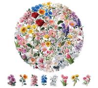 Omnikryp 250 Piezas Pegatinas Flores, Pegatinas Decorativas Florales Impermeables, Pegatina Scrapbooking, Se Despega Sin Dejar Pegamento, para Portátiles, Fundas de Teléfonos Móviles, Diario