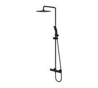 Omnires Y conjunto de ducha a pared con termostato con rociador con efecto lluvia negro Y1244JBL