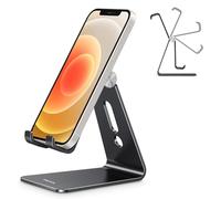 OMOTON Soporte de teléfono Ajustable, de Aluminio Completo para Escritorio, Soporte de teléfono móvil para filmación, Compatible con iPhone 14 Pro/13/12/Pro Max/11 Pro/XR/XS MAX/SE/8, Negro
