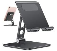 OMOTON Soporte para Tablet Ajustable Mejorado, Soporte para iPad con Base Más Pesada, Base Plegable Móvil de Escritorio de Aluminio Resistente Compatible con iPad Pro 12.9 Air Mini Xiaomi Huawei Negro