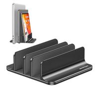 OMOTON Soporte vertical para laptop de 3 ranuras, soporte de aluminio de escritorio para MacBook con tamaño de base ajustable, se adapta a todos los MacBook, Surface, Chromebook y portátiles de juegos