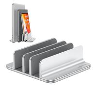 OMOTON Soporte Vertical para Portátil de 3 Ranuras, Soporte de Escritorio de Aluminio para MacBook con Base Ajustable, Compatible con Todos los Portátiles(Hasta 17.3 Pulgadas), Plateado