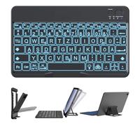 OMOTON Teclado Bluetooth de gran presión para iOS/Android/Windows, QWERTZ Teclado inalámbrico para iPad Air/Pro/Mini/11/10.9, recargable, iluminación de 7 colores, ultrafino, negro