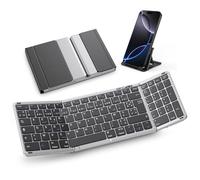 OMOTON Teclado Bluetooth Plegable Francés AZERTY con Teclado Digital, Teclado inalámbrico Recargable, tamaño Completo, portátil Keyboard para Android Windows iOS Mac iPad Tablet PC, Gris Espacial