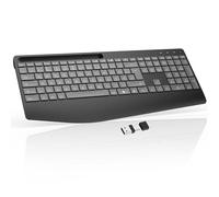 OMOTON Teclado inalámbrico iluminado, teclado inalámbrico de 2,4 GHz, ergonómico, recargable con reposamuñecas, teclado inalámbrico QWERTZ, teclado inalámbrico silencioso compatible con Windows/Linux