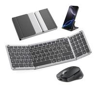OMOTON Teclado y ratón inalámbrico plegable con teclado digital, teclado Bluetooth AZERTY recargable, de tamaño completo portátil Keyboard para Android Windows iOS Mac iPad Tablet PC - Gris espacial