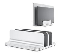 OMOTON [Versión actualizada de Doble Soporte Vertical para Ordenador portátil, Doble Soporte de Escritorio con Base Ajustable (para portátiles de hasta 17,3 Pulgadas) para Todos los MacBook Air/Pro