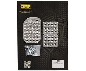 Omp - Juego 3 Pedales Aluminio Arenado, Tratamiento Antideslizante, Incluye Tornillos de Montaje de Acero, Dimensiones Pedal Freno 60×70 mm y Acelerador 85×120 mm, Acabado Natural