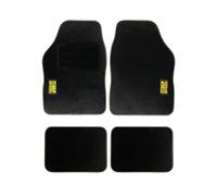 OMP Speed Juego de Alfombrillas para Coche Color Negro 4 Piezas - Alfombrillas Universales Coche Antideslizantes con Logo Amarillo, Moqueta Velour Lavables con Talonera