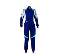 Omp, Traje de Carreras First Evo Elle, Homologación FIA 8856-2018, Diseño Bicolor Transpirable, Color Navy Azul/Tiffany, Talla 40