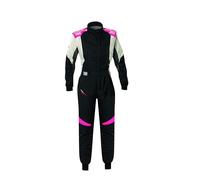 Omp, Traje de Carreras First Evo Elle, Homologación FIA 8856-2018, Diseño Bicolor Transpirable, Color Negro/Fucsia, Talla 42