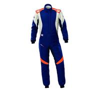 OMP - Traje de Carreras First Evo, FIA 8856-2018, Comodidad y Transpirabilidad, Color Navy Azul/Fluo Naranja, Talla 60