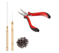 Omquot Alicates de Gancho de Ganchillo para Peluca, Juego de Cuentas Profesional de 200 Uds para Extensiones de Cabello, Herramienta Duradera de Metal y Silicona