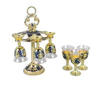 Omquot Cáliz chino con forma de flor en relieve, estilo retro, taza de cristal de aleación de zinc, para fiestas, banquetes, bar, 6 piezas (#2)