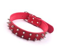 Omquot Collar Punk para Perros, Collar de con Púas Elegante de Cuero PU, Agradable para la Piel para Perros Medianos (Rojo)