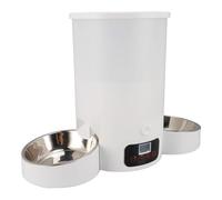 Omquot Comedero Automático para Gatos con Cuenco Doble de Acero Inoxidable, Capacidad de 3 litros, Ideal para Perros y Gatos, Fácil de Limpiar y Alimentación Programada Inteligente (Blanco)