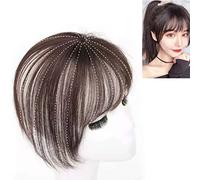 Omquot Flequillo frontal realista con flequillo para el cabello, perfecciona el contorno del rostro para bodas, cabello humano real 3D, marrón oscuro