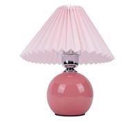 Omquot Lámpara de Mesa Plisada Nórdica Moderna con Luz Suave para Lectura Junto a la Cama, Material Cerámico, Fácil Configuración, Ideal para Uso en Dormitorio (Rosa)