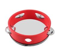 Omquot Pandereta musical de madera con Jingle Bells para espectáculos infantiles, instrumento educativo de percusión para danza (6 pulgadas, rojo)