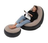 Omquot Sillón inflable cómodo plegable para camping al aire libre con reposapiés, silla inflable (marrón)