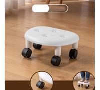 Omquot Taburete con Ruedas, Diseño Elegante, Asiento bajo con Ruedas para Sala de Estar, Habitación de bebé, Piel Sintética, Compacto, 1 Unidad (Blanco)