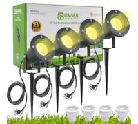 OMSEN Focos LED de Jardín con Estaca, Luz Cálida, Bombillas GU10 Reemplazables, Cuerpo de Aluminio IP67, Focos de Jardin Exterior con Pincho para Paisaje, Árboles, Plantas, Césped, Camino, Kit de 4