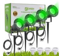 OMSEN Focos LED de Jardín con Estaca Luz Verde, Bombillas GU10 Reemplazables, Cuerpo de Aluminio IP67, Focos Exterior Jardin Verde para Paisaje, Árboles, Plantas, Césped, Kit de 4