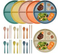 Omsscun 6 Piezas Platos de Control De Porciones, Plato Harvard Adulto 22.5cm, Plato Llano Dividido, Plato Inteligente para Dieta, Plato Dieta de Plastico reutilizables, Plato Dividido en 3 para Dieta