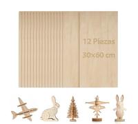 OMTech 12 PCS Hojas de Contrachapada 300x600x3 mm para Manualidades, Madera de Tilo 3 mm para Grabado Láser, Tableros para DIY, Dibujo, Pintura, Modelos Arquitectónicos