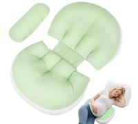 Omtofo Almohada Embarazada, Ajustable Pregnancy Pillow, Suave Y Cómodo Almohada para Embarazadas para Apoyo De Espalda, Caderas, Doble Cuña Extraíble con Funda, La Mejor Momo Embarazada (Verde)