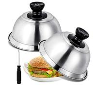 Omtofo Juego de 2 Campanas para Hamburguesas de Acero Inoxidable, 22,3 x 8 cm, con Mango de Silicona Resistente al Calor, Cubierta para teppanyaki y Barbacoa y Cocina, Interior y Exterior