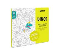 Omy - Póster Gigante para Colorear Dinos, 100 cm x 70 cm, Enmarcado, Gran Aventura en el Mundo Loco de los Dinosaurios, Papel Extra Blanco, 120 g/m², diseñado y Fabricado en
