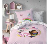 OMYDREAM Gabby et LA Maison Magique Garden - Juego de cama infantil para 1 persona, 100% algodón, Oeko-TEX | Funda nórdica de 140 x 200 cm + 1 funda de almohada de 63 x 63 cm, diseño reversible para